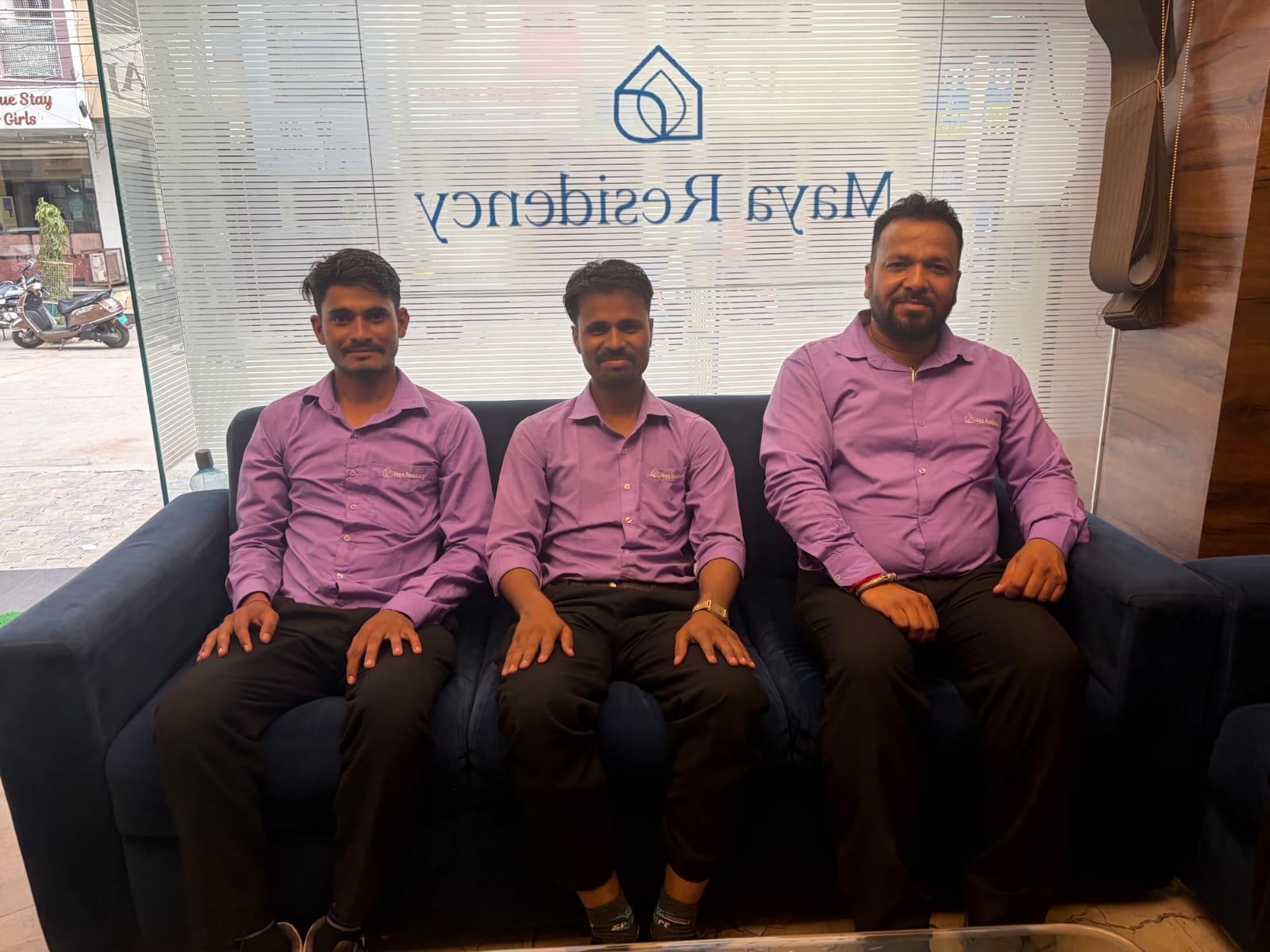 Maya Residency Rajiv Gandhi Nagar male staff team in the lounge